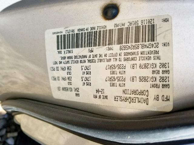 2C4GM48L85R245828 - 2005 CHRYSLER PACIFICA SILVER photo 10