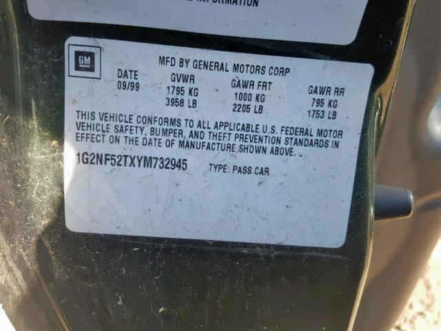 1G2NF52TXYM732945 - 2000 PONTIAC GRAND AM S GREEN photo 10