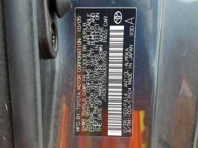 JTKDE177360097790 - 2006 TOYOTA SCION TC გრაფიტი ფოტო 10