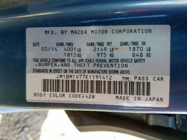 JM1BM1V77E1191412 - 2014 MAZDA 3 TOURING BLUE photo 10