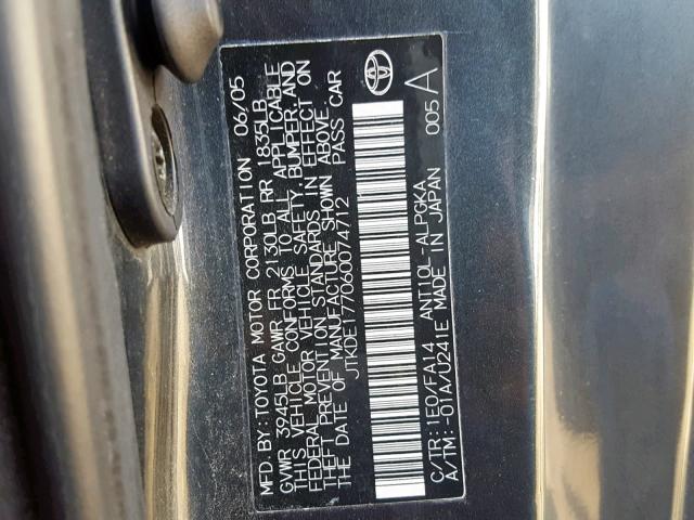 JTKDE177060074712 - 2006 TOYOTA SCION TC ნაცრისფერი ფოტო 10