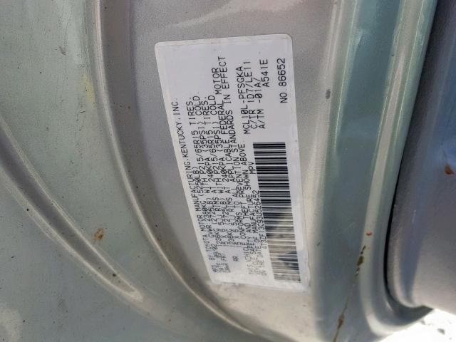 4T3ZF13C93U526452 - 2003 TOYOTA SIENNA LE GRAY photo 10