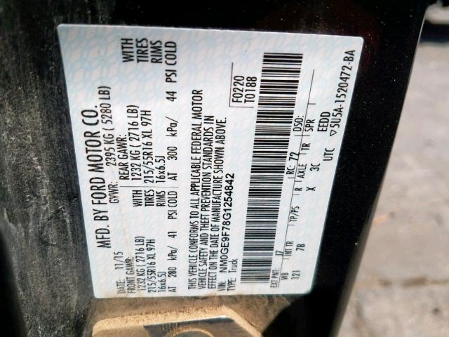 NM0GE9F78G1254842 - 2016 FORD TRANSIT CO GRAY photo 10