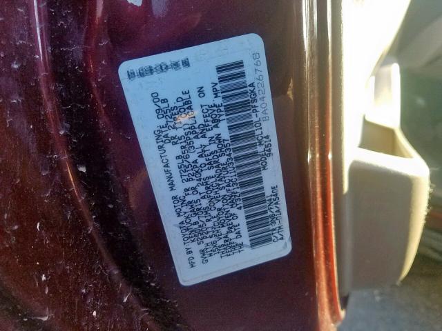 4T3ZF13C11U334357 - 2001 TOYOTA SIENNA LE MAROON photo 10