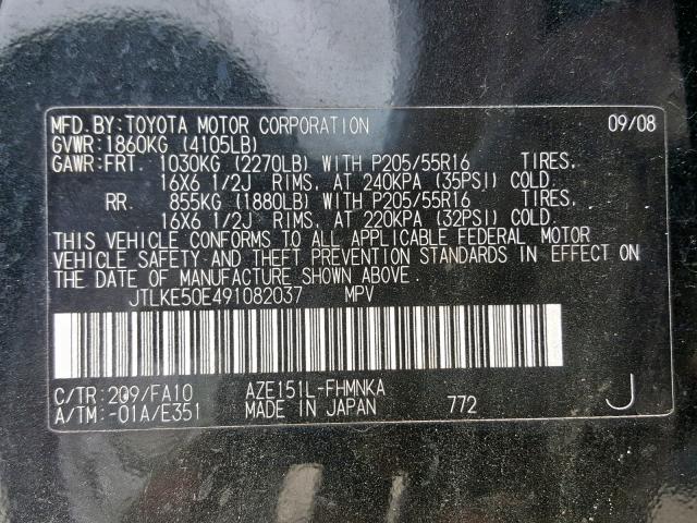 JTLKE50E491082037 - 2009 TOYOTA SCION XB Қара фото 10