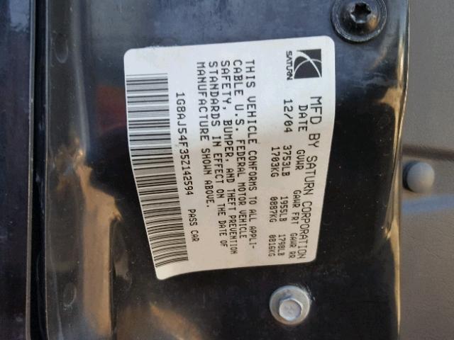 1G8AJ54F35Z142594 - 2005 SATURN ION LEVEL BLACK photo 10