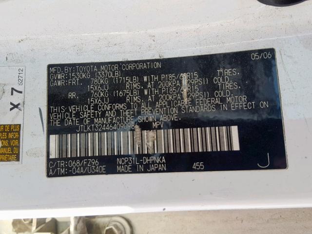 JTLKT324464090986 - 2006 TOYOTA SCION XB 白色 照片 10