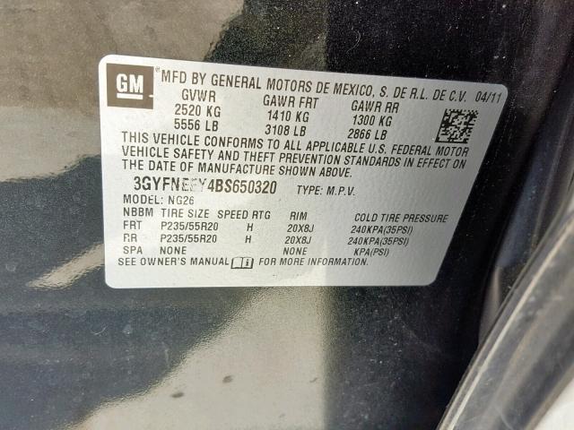 3GYFNEEY4BS650320 - 2011 CADILLAC SRX PERFOR 黑色 照片 10