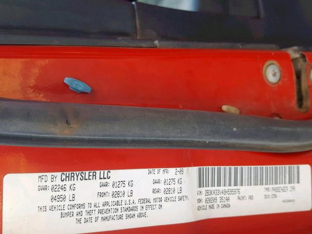 2B3KA33V49H595976 - 2009 DODGE CHARGER SX RED photo 10