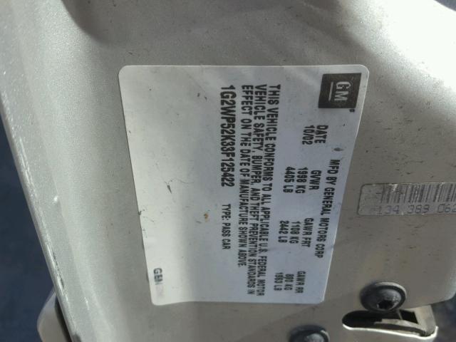 1G2WP52K33F125422 - 2003 PONTIAC GRAND PRIX ვერცხლისფერი ფოტო 10