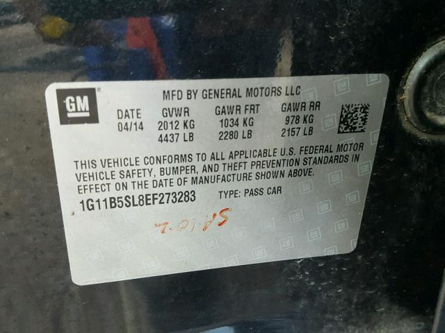 1G11B5SL8EF273283 - 2014 CHEVROLET MALIBU LS შავი ფოტო 10
