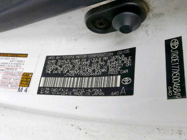 JTKDE177X50046849 - 2005 TOYOTA SCION TC თეთრი ფოტო 10