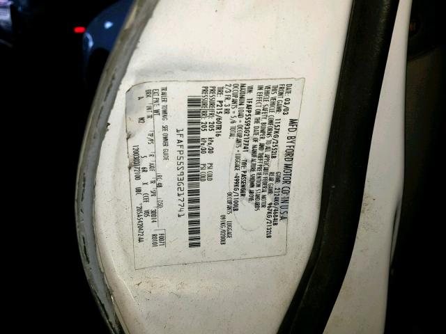 1FAFP55S93G217741 - 2003 FORD TAURUS SES WHITE photo 10