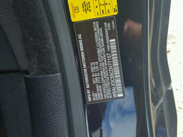 WBALX3C56CDV77157 - 2012 BMW 650 I BLACK photo 10