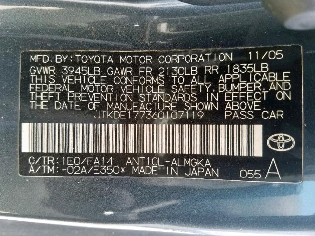 JTKDE177360107119 - 2006 TOYOTA SCION TC GRAY photo 10