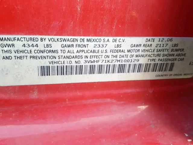 3VWHF71K27M100129 - 2007 VOLKSWAGEN JETTA 2.5 RED photo 10