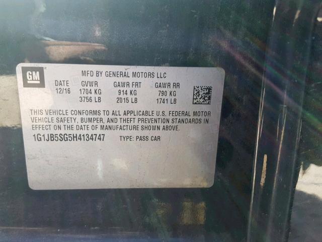 1G1JB5SG5H4134747 - 2017 CHEVROLET SONIC LS 黑色 照片 10