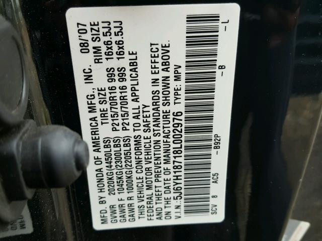 5J6YH18718L002976 - 2008 HONDA ELEMENT EX BLACK photo 10