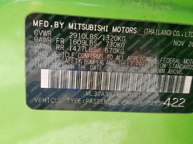 ML32A3HJXEH014178 - 2014 MITSUBISHI MIRAGE DE GREEN photo 10