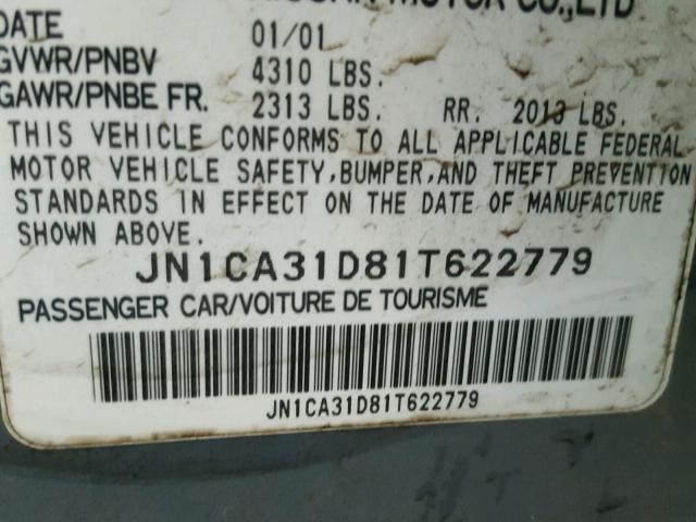 JN1CA31D81T622779 - 2001 NISSAN MAXIMA GXE BLUE photo 10