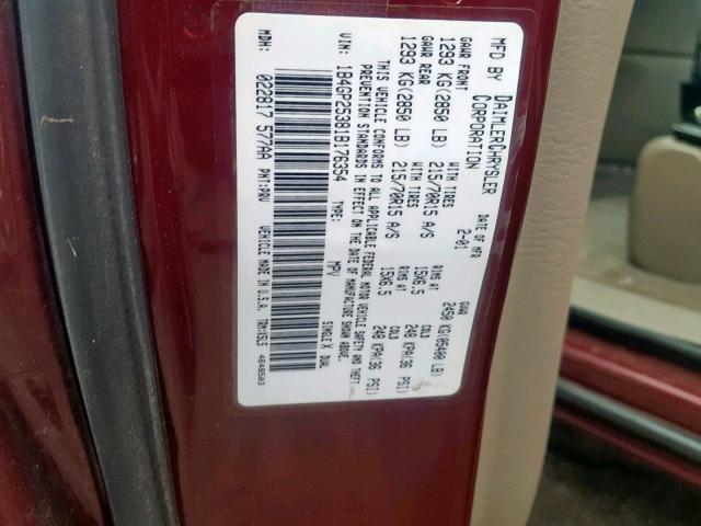 1B4GP25381B176354 - 2001 DODGE CARAVAN SE MAROON photo 10