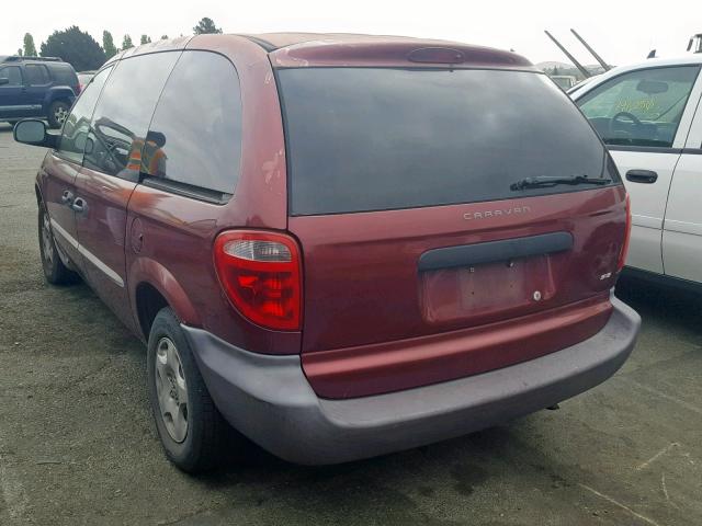 1B4GP25381B176354 - 2001 DODGE CARAVAN SE MAROON photo 3