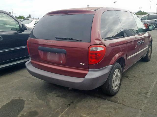 1B4GP25381B176354 - 2001 DODGE CARAVAN SE MAROON photo 4