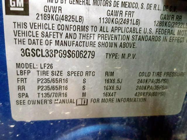 3GSCL33P69S606279 - 2009 SATURN VUE XE BLUE photo 10