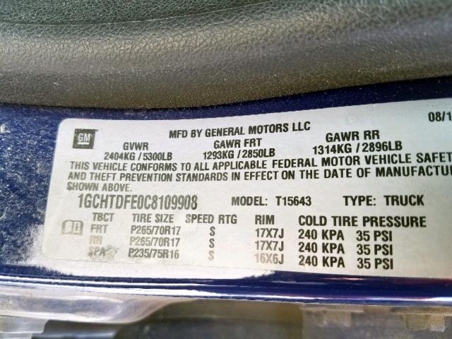 1GCHTDFE0C8109908 - 2012 CHEVROLET COLORADO L BLUE photo 10