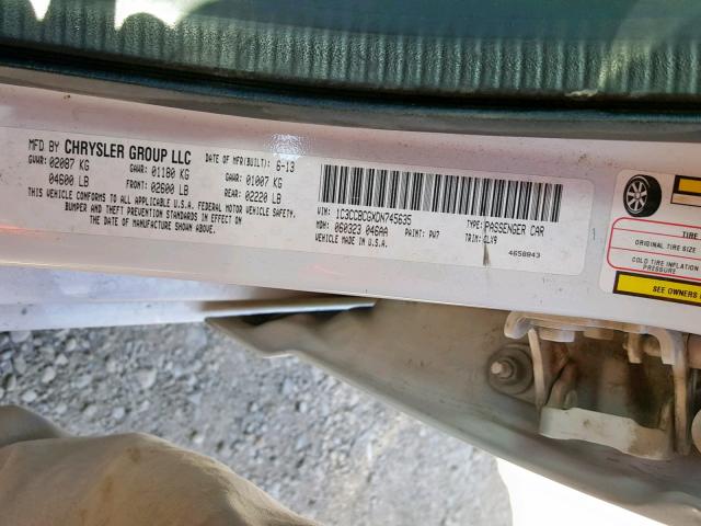 1C3CCBCGXDN745635 - 2013 CHRYSLER 200 LIMITE WHITE photo 10