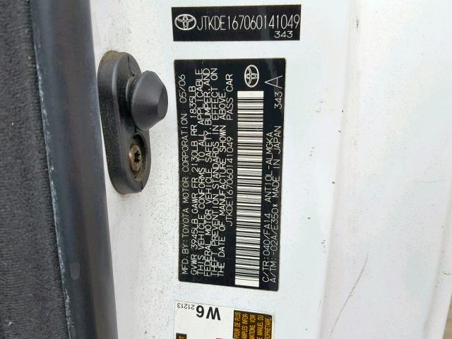 JTKDE167060141049 - 2006 TOYOTA SCION TC თეთრი ფოტო 10