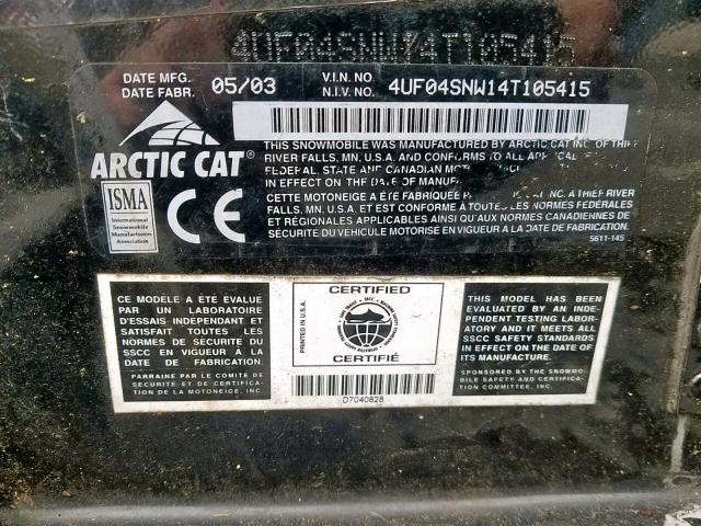 4UF04SNW14T105415 - 2004 ARCTIC CAT ARTIC CAT Черный фото 10