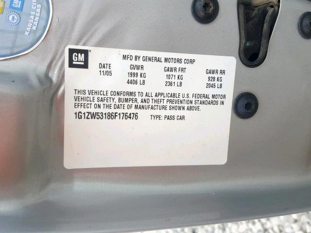 1G1ZW53186F176476 - 2006 CHEVROLET MALIBU SS Gümüş foto 10