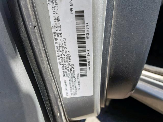 4S4BP63CX76311337 - 2007 SUBARU LEGACY OUT SILVER photo 10