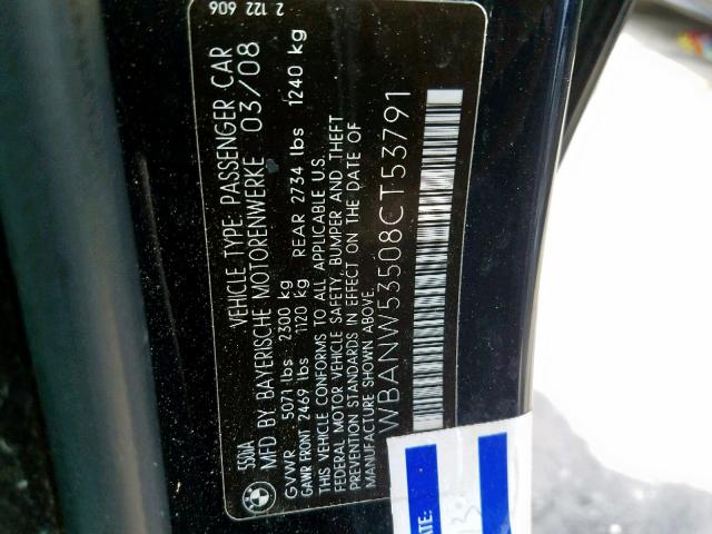 WBANW53508CT53791 - 2008 BMW 550 I BLUE photo 10