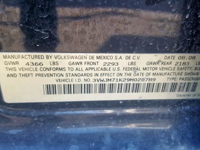 3VWJM71K29M020789 - 2009 VOLKSWAGEN JETTA S BLACK photo 10