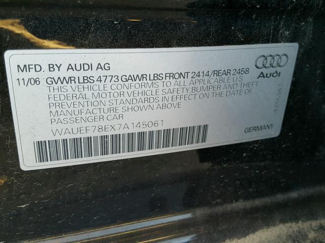 WAUEF78EX7A145061 - 2007 AUDI A4 S-LINE BLACK photo 10