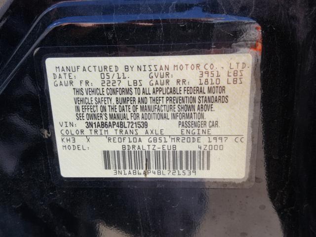 3N1AB6AP4BL721539 - 2011 NISSAN SENTRA 2.0 BLACK photo 10