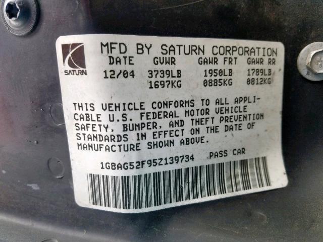 1G8AG52F95Z139734 - 2005 SATURN ION LEVEL WHITE photo 10