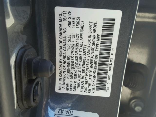 2HKRM4H76DH680399 - 2013 HONDA CR-V EXL CHARCOAL photo 10