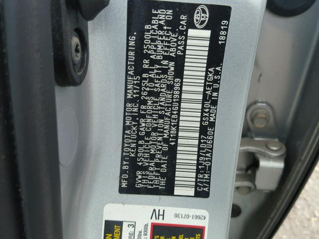 4T1BK1EB4GU198969 - 2016 TOYOTA AVALON XLE 银色 照片 10