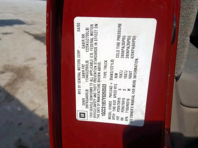 1GCCS1957Y8260503 - 2000 CHEVROLET S TRUCK S1 RED photo 10