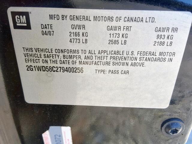 2G1WD58C279400256 - 2007 CHEVROLET IMPALA SUP შავი ფოტო 10