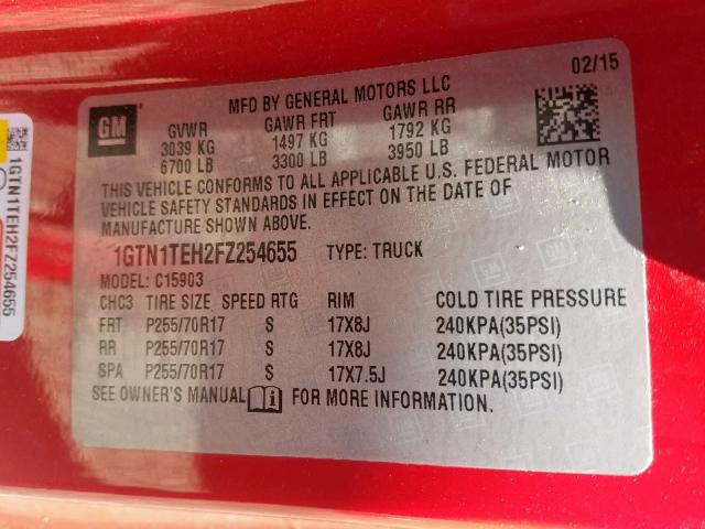 1GTN1TEH2FZ254655 - 2015 GMC SIERRA C15 RED photo 10