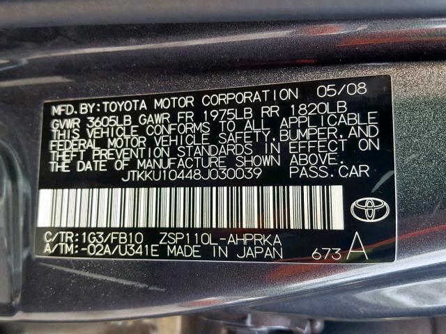 JTKKU10448J030039 - 2008 SCION XD GRAY photo 10