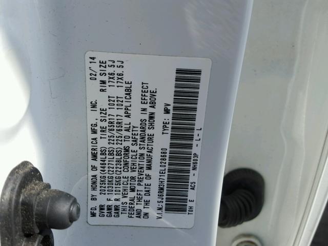 5J6RM3H71EL028680 - 2014 HONDA CR-V EXL WHITE photo 10