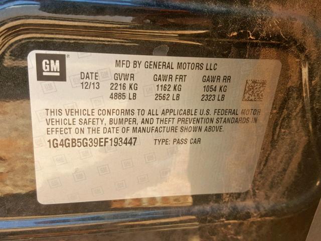 1G4GB5G39EF193447 - 2014 BUICK LACROSSE BLACK photo 10