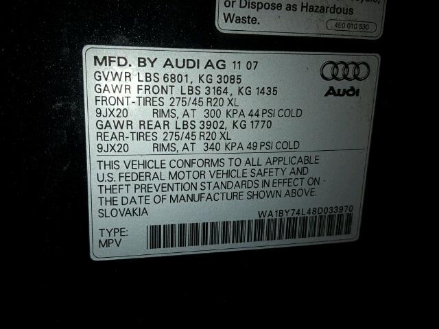 WA1BY74L48D033970 - 2008 AUDI Q7 3.6 QUA BLACK photo 10