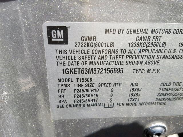 1GKET63M372156695 - 2007 GMC ENVOY DENA TAN photo 10