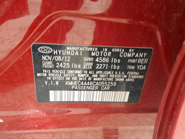 KMHEC4A46CA055259 - 2012 HYUNDAI SONATA HYB RED photo 10